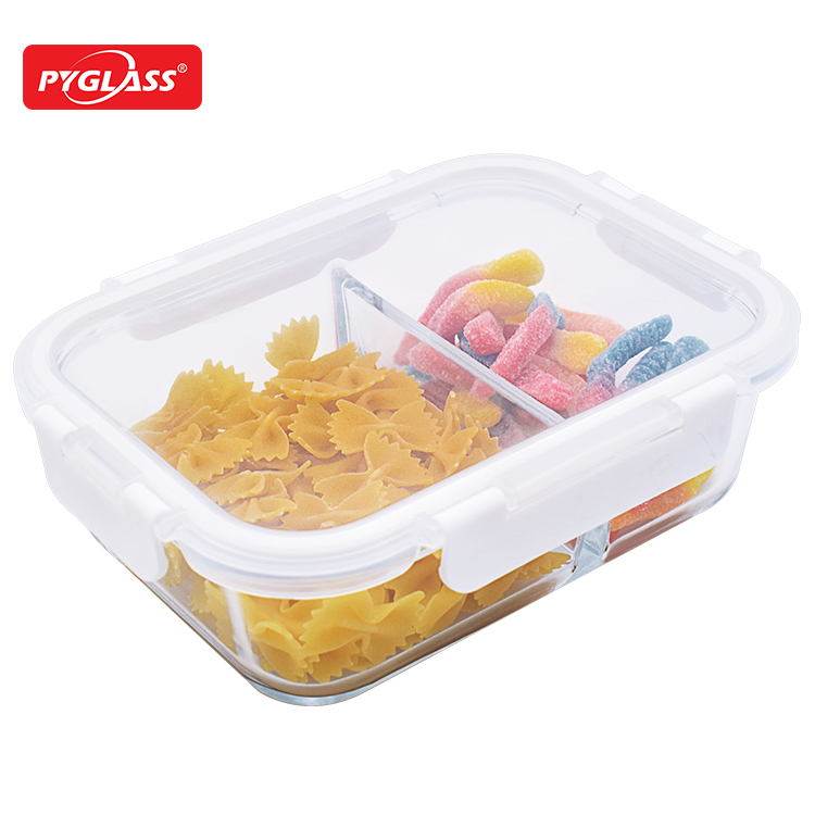 High Borosilicate Glass Storage Food Container with 2 Compartments