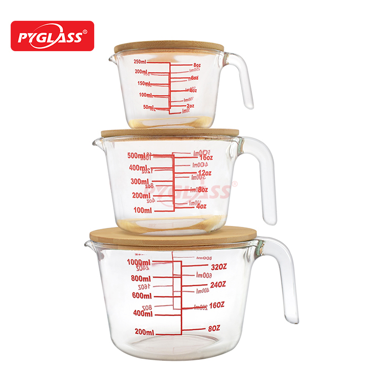 Glass Measuring Cup For Kitchen Juicer With Bamboo Lid