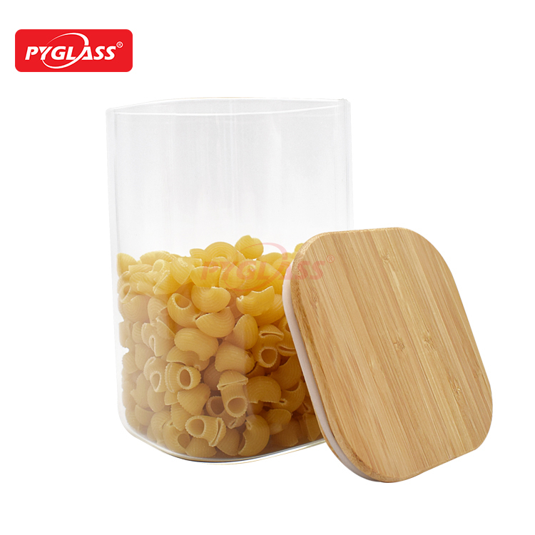 Square Shape Glass Storage Jars with Airtight Bamboo Lid