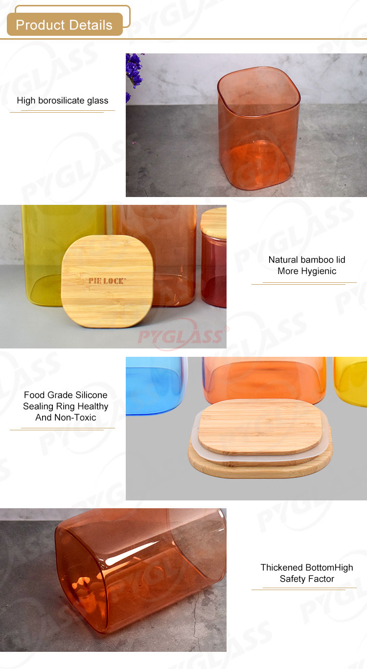 Square Shape Colorful Glass Storage Jar -Product Overviews