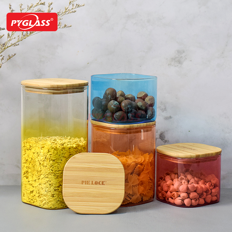 Square Shape Colorful Glass Storage Jar