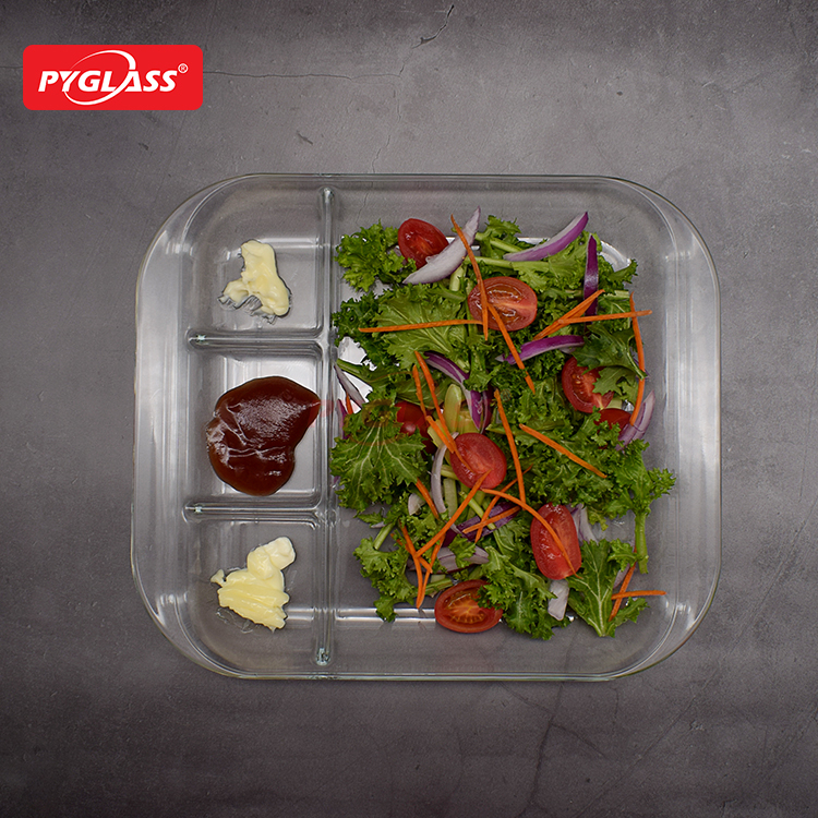 Glass Divided Plate with 4 Compartments