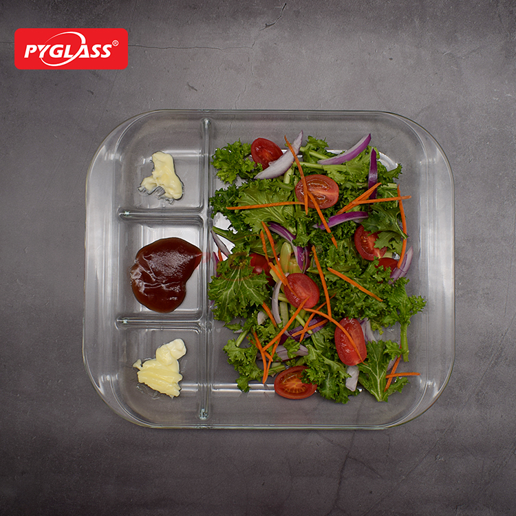 Glass Divided Plate with 4 Compartments
