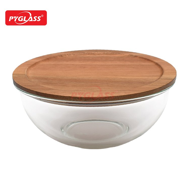 Glass Salad Bowl with Acacia Wooden Lid