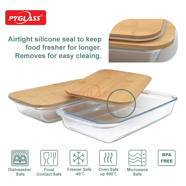 Rectangular Glass Bakeware Set with Bamboo Lids