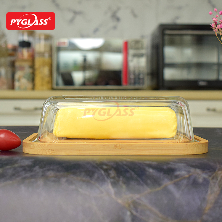 High Borosilicate Glass Bamboo Butter Dish