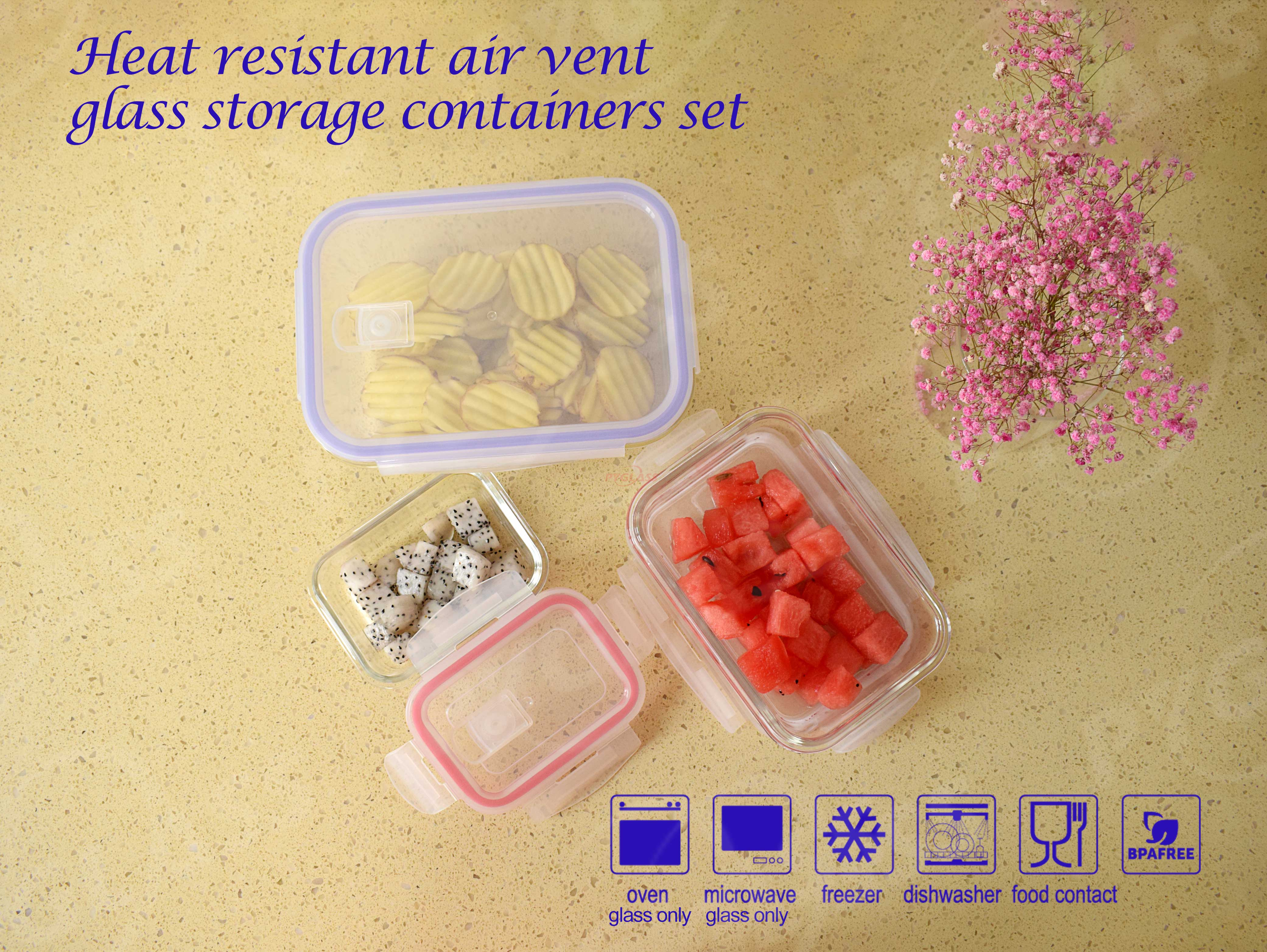 Glass Glass Meal Prep Container Sets with Vent