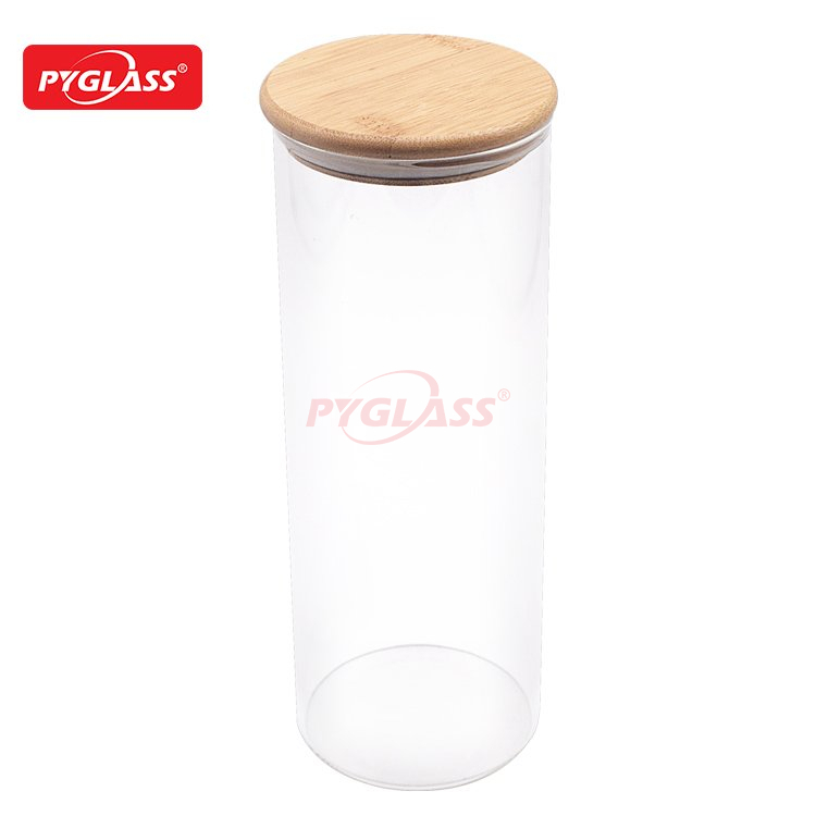 Clear Food Storage Container Jar with Sealing Bamboo Lid